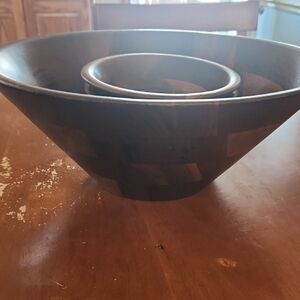 Vintage Ozark Walnutware Serving Bowl & 4 Smaller Individual Bowls